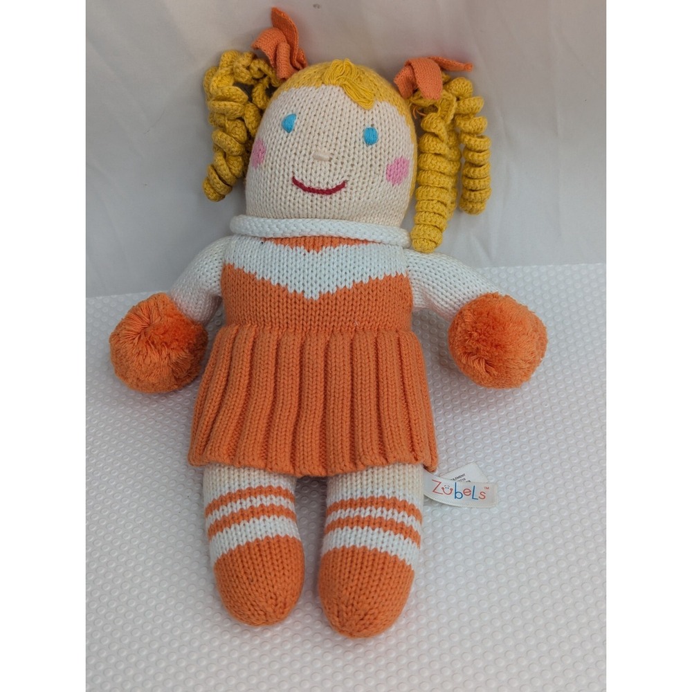 Zubels Ragdoll Knit Doll Girl Cheerleader Orange 11 Inch Stuffed Toy‎